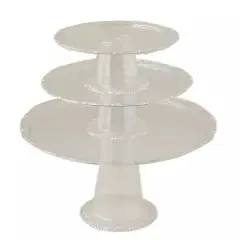 3 Clear Round Plastic CUPCAKE Display STANDS Stackable Dessert Pedestals Party