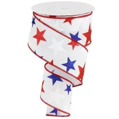 2.5" White Royal Canvas Ribbon: Patriotic Stars (10 Yards)