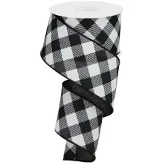2.5" Diagonal Check On Royal Ribbon: Black & White (10 Yards)
