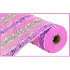 10.5" Puff Ball Wide Stripe Mesh Ribbon: Light Pink (10 Yards)