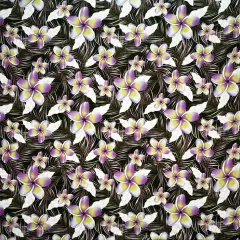 1 Yard Plumeria & Tropical Leaves Print Rayon Poplin Fabric 36in L x 45in W Purple/Lime Gr