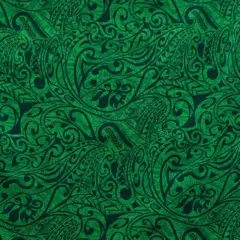 1 Yard Polynesian Tribal Stems & Leaves Cotton Light Barkcloth Fabric 36in L x 45in W Green/Black