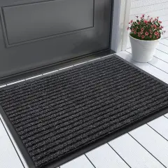 Front Door Mat Outdoor Indoor Entrance, 100% Waterproof All-Season All Weather Doormat, Welcome Matt Outside Entry, Non Slip, Low Profile, Heavy Duty Patio Porch Floor Mat,29.5 x 17,Black Grey