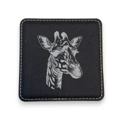 Coaster - Giraffe - SET OF 2 - Leather or Stitched Cork Black/Silver