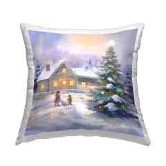 Kids Making Snowman Design by Enrico McGarrigle Throw Pillow 