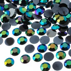John Bead 10mm (SS45) Round Acrylic Flat Back Rhinestones, 500pcs Black AB