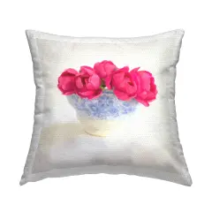Roses in White Pottery Design by GraffiTee Studios Outdoor Printed Pillow 