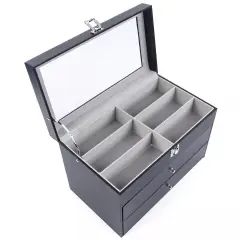 3 Layers Watch Box Jewelry Case 24 Slots Leather Display Storage Box Lockable
