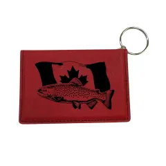 Keychain ID Holder Wallet - Canadian Flag and Trout Leather Red/Black