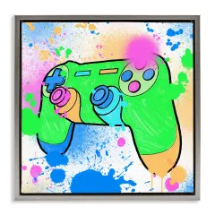 Stupell Industries Splattered Game Controller Framed Floater Canvas Wall Art Design by Marcus Prime