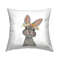 Grey Floral Rabbit Design by Sharon Kuplack Outdoor Printed Pillow 
