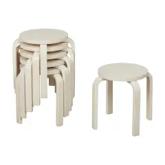 Bentwood Stackable Stools, Classroom Furniture, 6-Piece White Wash