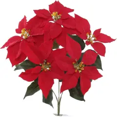 Pack of 6 20-Inch Red Velvet Poinsettia Bushes - Artificial Christmas Flowers with 5 Flower Heads for Fuller Look - Ideal for Holiday Decor and DIY Crafts - Enhance Your Space