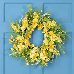 Northlight Daisy and Cosmos Floral Spring Wreath - 23" - Yellow