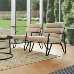 26.75"W Modern Comfy PU Leather Accent Chair with Metal Frame Set of 2-Beige