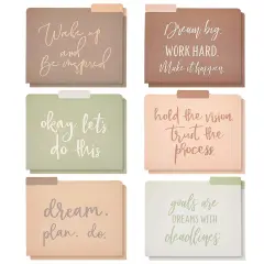 12 Pack Decorative File Folders, Letter Size for Women, Cute Earth Tone Aesthetic Office Supplies with Inspirational Sayings, 1/3 Cut Tabs (11.5 x 9.5 In) Brown