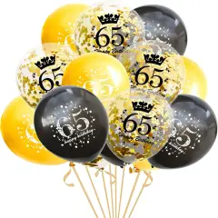 65th Birthday Balloon 65 Years Black Gold Latex Confetti Printed Number Balloons Men And Women Happy Birthday Theme Party Decorations 15 Pieces 12 Inch