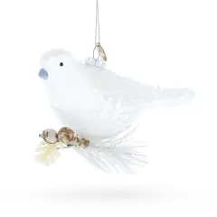 Frosted White Bird Glass Christmas Ornament