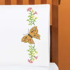 HerrschnersButterfly Flutter Pillowcase Pair Stamped Cross-Stitch Multi