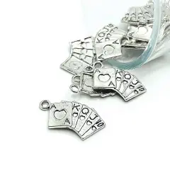 Silver Royal Flush Playing Card Charms, 25x13mm