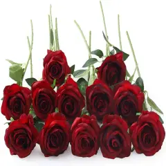 12 PCS Artificial Flowers Roses Silk Flowers Fake Long Stem Artificial Roses