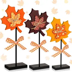 3 Pieces Large Fall Maple Leave Wooden Tabletop Sign Decor