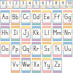 37 PCS Pastel Colors Stripes Classroom Alphabet Number Educational Poster Cards