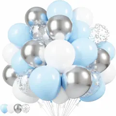 Blue White Silver Confetti Balloons, 50pcs 12 Inches Latex Party Balloons Helium Balloons for Birthday Bridal Shower Graduation Wedding Decorations