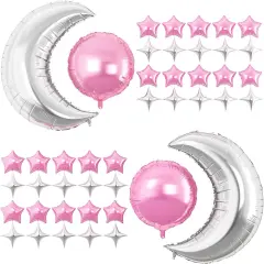 Pink Silver Moon Star Balloons,Large Moon Balloons Star Foil Balloons