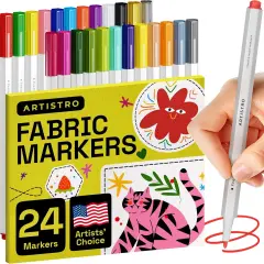 24 Fabric Markers - Fine Tip Permanent Decorating Kit for Clothes - No Bleed Pens for T-Shirts, Bags, Textile, Canvas, and More