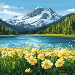 Daisy Flower Paint by Number Kits, North Cascades National Park Paint by Numbers for Adults, Mountains and Lake Acrylic Painting for Home Wall Decor