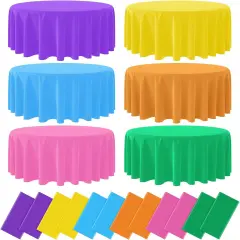 12 Pcs Round Cinco De Mayo Fiesta Tablecloths, Plastic Fiesta Table Cloth Multi Colored Disposable Round Table Covers for Taco Night,Dia De Los Muertos, Mexican Themed Party Decorations, 84 Inch