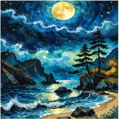 Seaside Scenery Paint by Numbers Kit for Adults Beginner Moon Adult Paint by Number Kits On Canvas Adults Beach Night View Oil Painting Kits for Gift Home Wall Decor 16x20 Inch