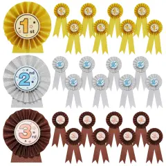 24-Pack Award Ribbons, 1st, 2nd, and 3rd Place Recognition Awards, Rosette Victory Ribbons for Sports Event, Spelling Bees, School Science Fairs, Talent Shows Contest (Gold, Silver, Bronze)
