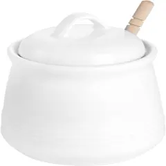 Ceramic Honey pot with Lid and Honey Dipper,Porcelain Honey Jar Easy to Clean and Dishwasher Safe,12oz (White)