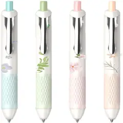 Flower Style Water-based Neutral Pen, 0.5mm Fine Point, Gel Ink Ballpoint Pen, Black Ink, Metal Clip, Anti-slip and Anti-fall, Pack of 4 (Multicolor)