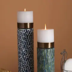 Bone with Resin Inlay Candle Stand with Brass Top - 4" x 15.5"