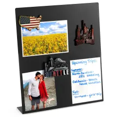 Large Magnetic Metal Board for Magnets - Tabletop Memo Display Easel Stand for Home, Office, School (Black, 12.6 In)