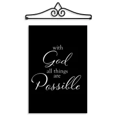 G128 Combo Pack Garden Flag Hanger 14IN & Garden Flag With God All Things Possible Printed 12x18IN Double Sided Yard Garden Lawn Decoration