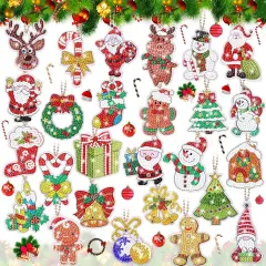 26 Pcs Christmas Diamond Painting Keychain 5D Diamond Art Keychain Diamond Painting