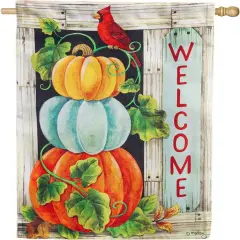 Pumpkin Stack Flag 2 Sided Textured Banner Welcome