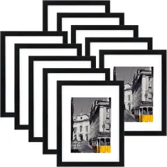11x14 Picture Frames Set of 10, Picture Frame Collage Wall Decor Display 8x10 Photo With Mat or 11x14 without Mat, Home Decor Gallery Wall Frame for Wall Mounting, Black