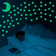 Glow in The Dark Stars Stickers, ACSAUMMY 201pcs Super Bright Plastic Large Stars Stickers Glow in The Dark Stars for Ceiling Wall Decor Luminous Ceiling Stars and Moon Stickers Decor for Bedroom
