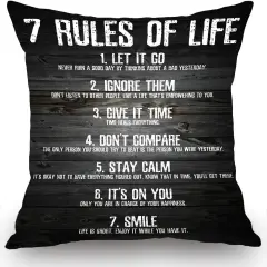 7 Rules of Life Motivational Quotes Throw Pillow Case Cushion Cover Cotton Linen 18x18 Inches for Sofa Couch