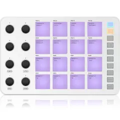 M-Wave Midi Controller &ndash; Bluetooth USB Pad &ndash; 16 Drum Pads, 8 Knobs, Rechargeable, DAW Compatible