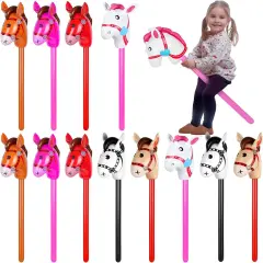 12 Pcs 40 Inch Inflatable Stick Horse Colorful Horse Head Stick Balloon Horse Birthday Party Supplies Pony Stick for Halloween Birthday Cowboy Horse Theme Party Supply, 6 Colors