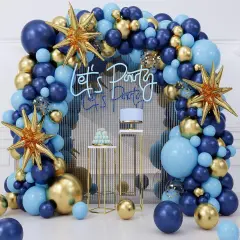 Blue Balloons Garland Arch Kit,142PCS Dark Blue Light Blue Gold Confetti Latex Metal Balloons Aluminum Foil Balloons