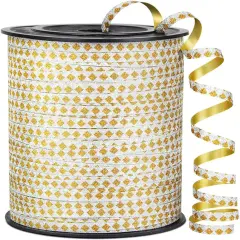 Square Pattern Glitter Curling Ribbon, 1/5" Wide x 500 Yards Christmas Curling Ribbons for Gift Wrapping, Party Decoration, Balloon String, Crafting, Balloon Ribbons for Florist Flower (1 Roll)