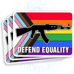 (3Pcs) Defend Equality Sticker LGBT LGBTQ+ Rainbow Pride Stickers 2" Guns Pride Month Trans Gay Waterproof Die-Cut Vinyl Sticker for Laptop Water Bottle Phone Car Gifts for Her Him Friends 2 Inches