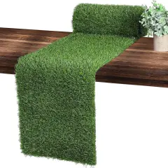Artificial Grass Table Runners 12 x 120 Inch Synthetic Grass Table Runners Grass Rug Table Decorations for Spring Summer, Wedding, Baby Shower, Party Decor
